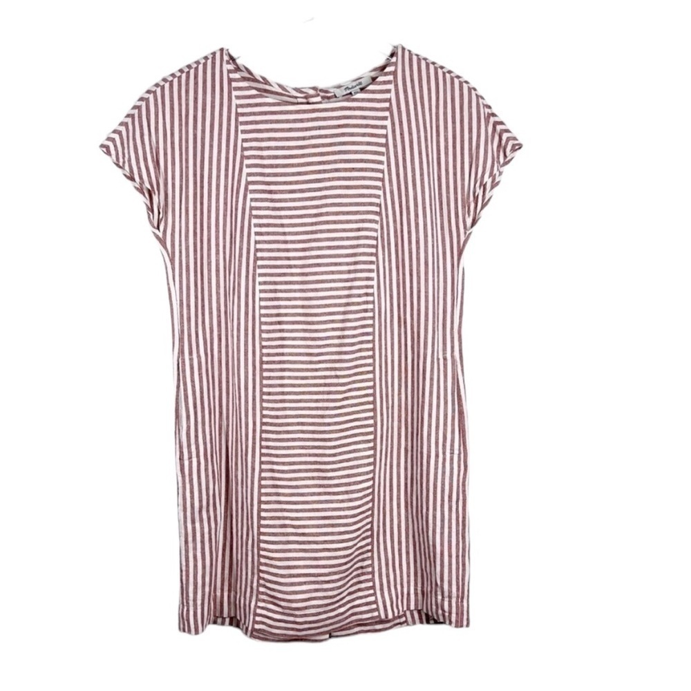 MADEWELL Linen & Cotton Lightweight Striped Dress | Short Sleeve Shift Dress